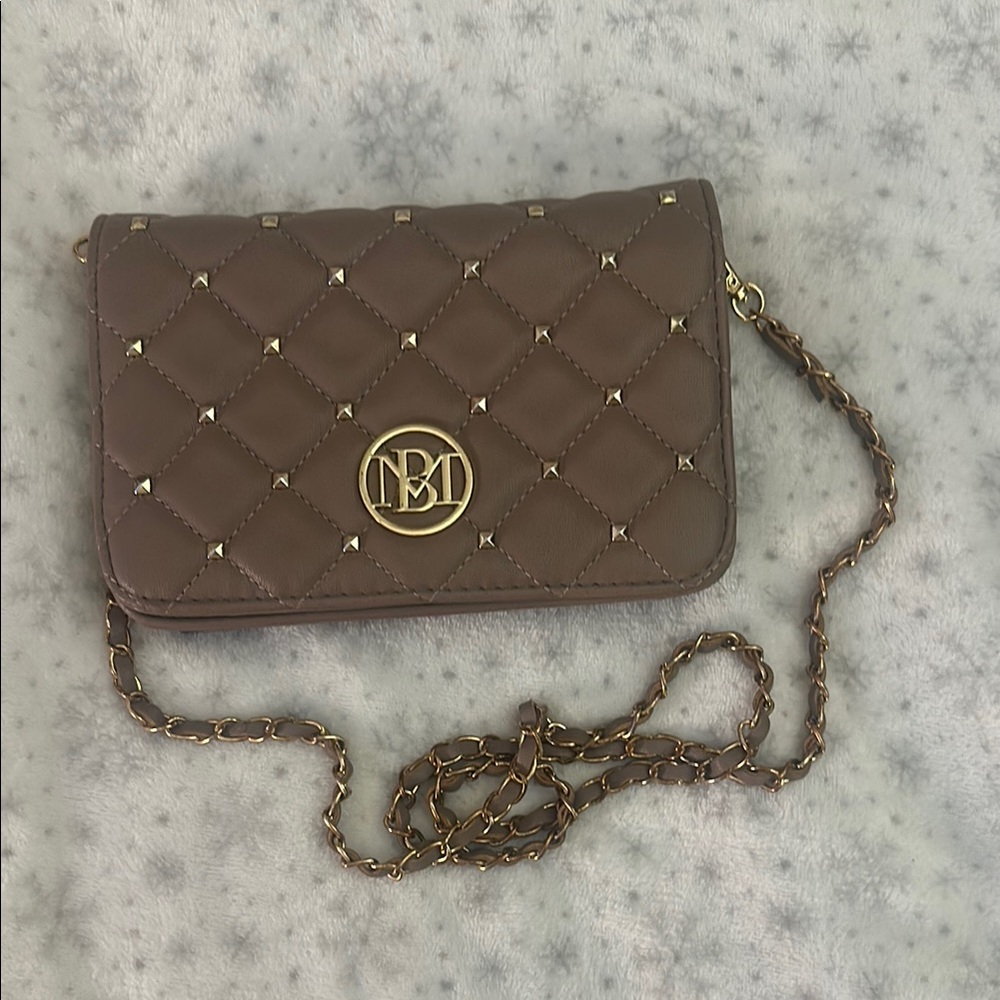 Badgley Mischka Brown and Gold Quilted Crossbody Bag